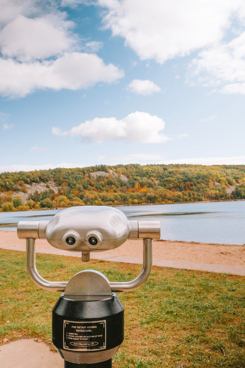 Viewing binoculars by the lake
